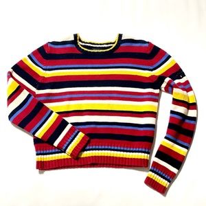 Vintage Nautica Sweater Yellow Blue Red Striped 90’s Y2K Size Large